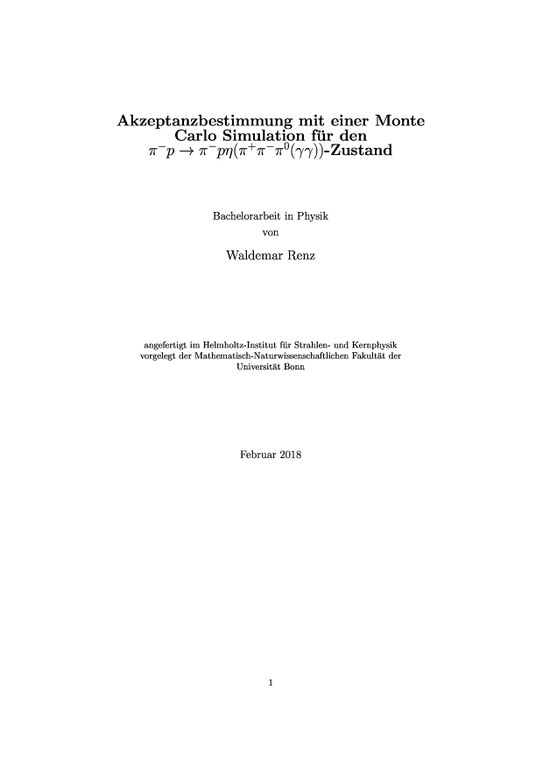 Akzeptanzbestimmung mit einer Monte Carlo Simulation für den π− p → π− pη(π + π − π 0 (γγ))-Zustand