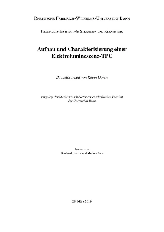 Aufbau und Charakterisierung einer  Elektrolumineszenz-TPC