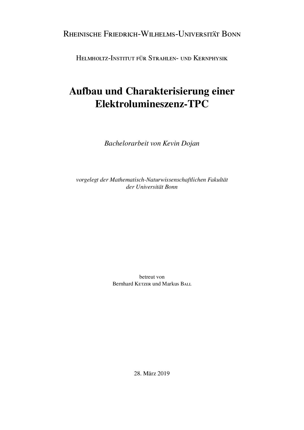 Aufbau und Charakterisierung einer  Elektrolumineszenz-TPC