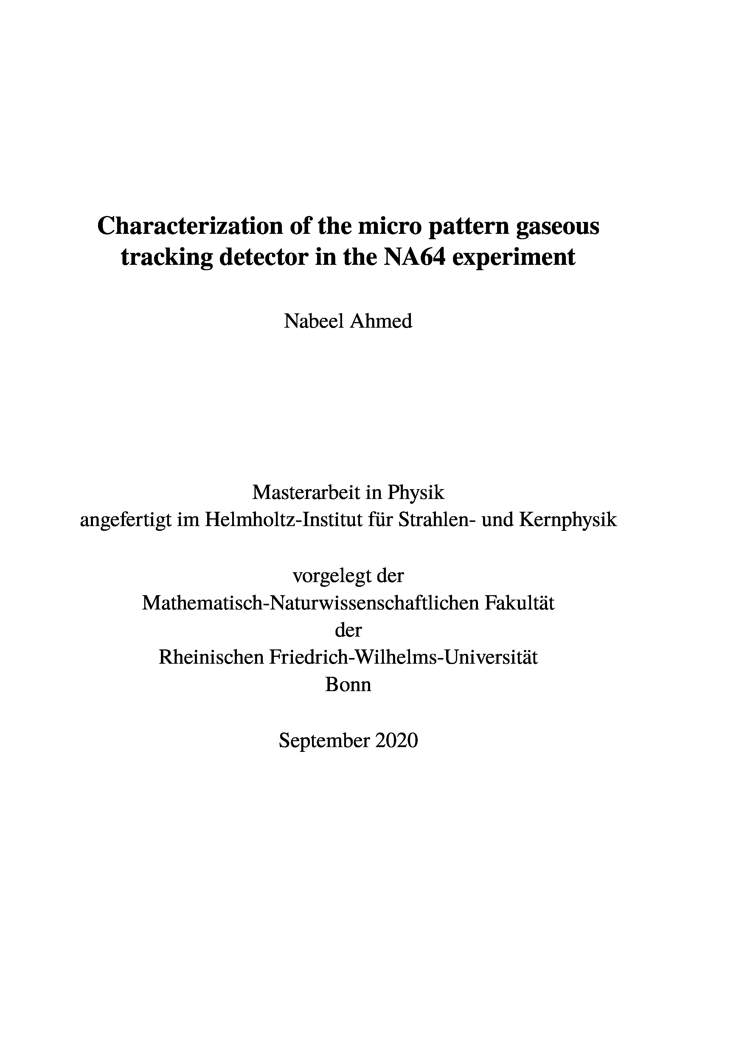 Characterization of the micro pattern gaseous tracking detector in the NA64 experiment