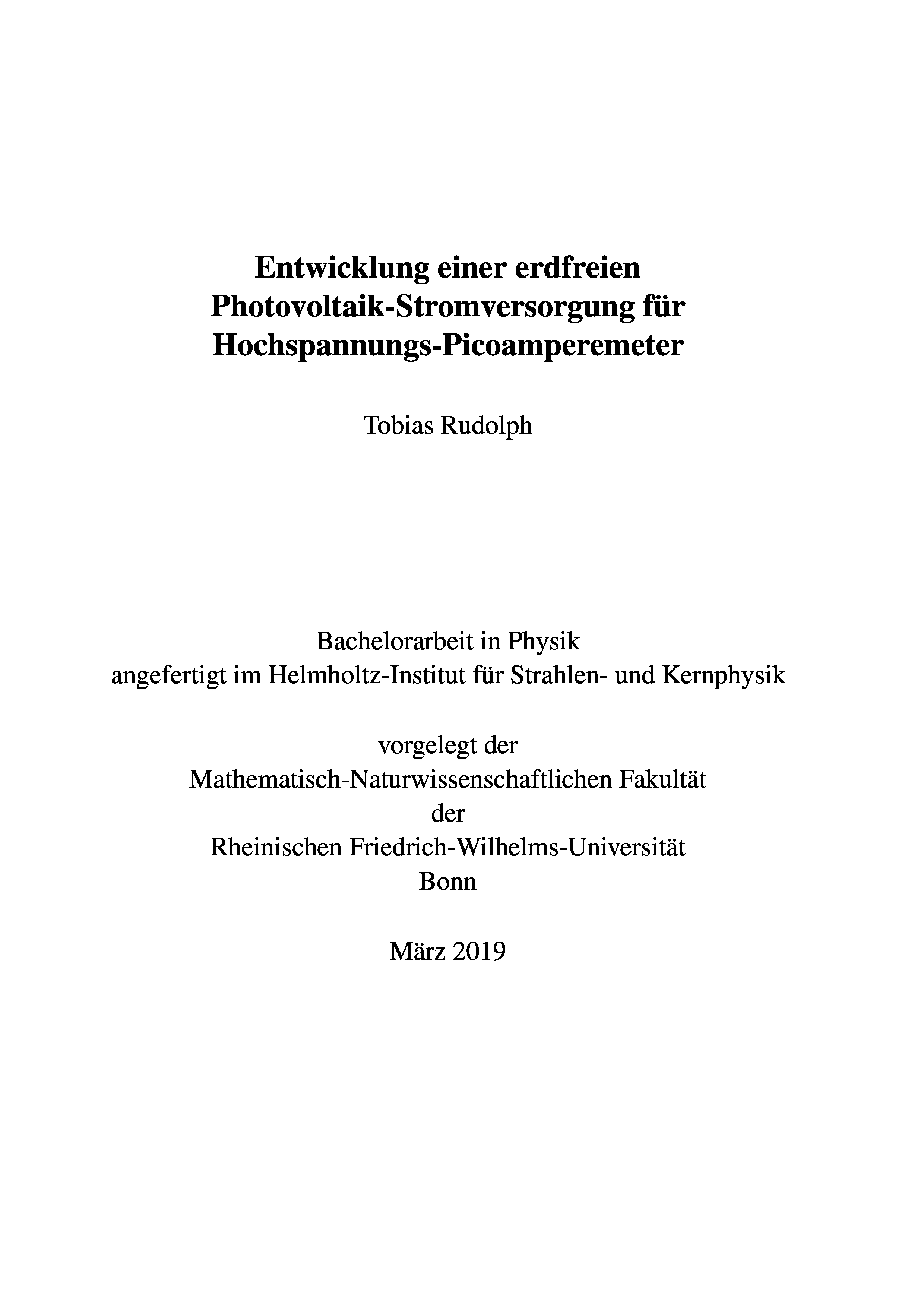 Entwicklung einer erdfreien Photovoltaik-Stromversorgung für Hochspannungs-Picoamperemeter