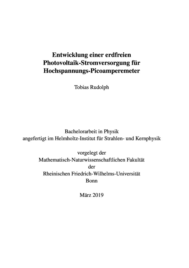 Entwicklung einer erdfreien Photovoltaik-Stromversorgung für Hochspannungs-Picoamperemeter