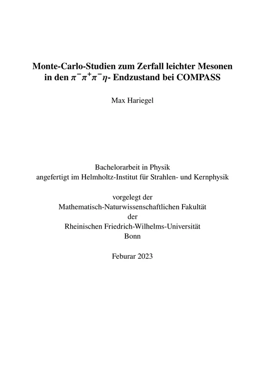 Monte-Carlo-Studien zum Zerfall leichter Mesonen in den 𝝅−𝝅+𝝅−𝜼- Endzustand bei COMPASS