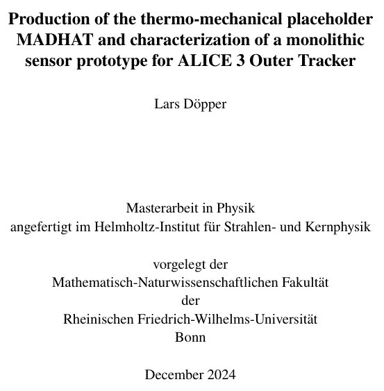 Production of the thermo-mechanical placeholder MADHAT and characterization of a monolithic sensor prototype for ALICE 3 Outer Tracker Production of the thermo-mechanical placeholder MADHAT and characterization of a monolithic sensor prototype for ALICE 3 Outer Tracker
