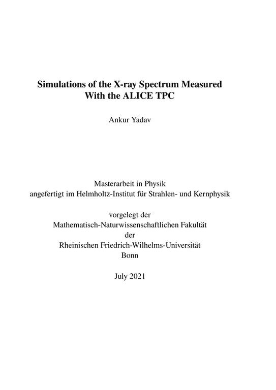 Simulations of the X-ray Spectrum Measured With the ALICE TPC