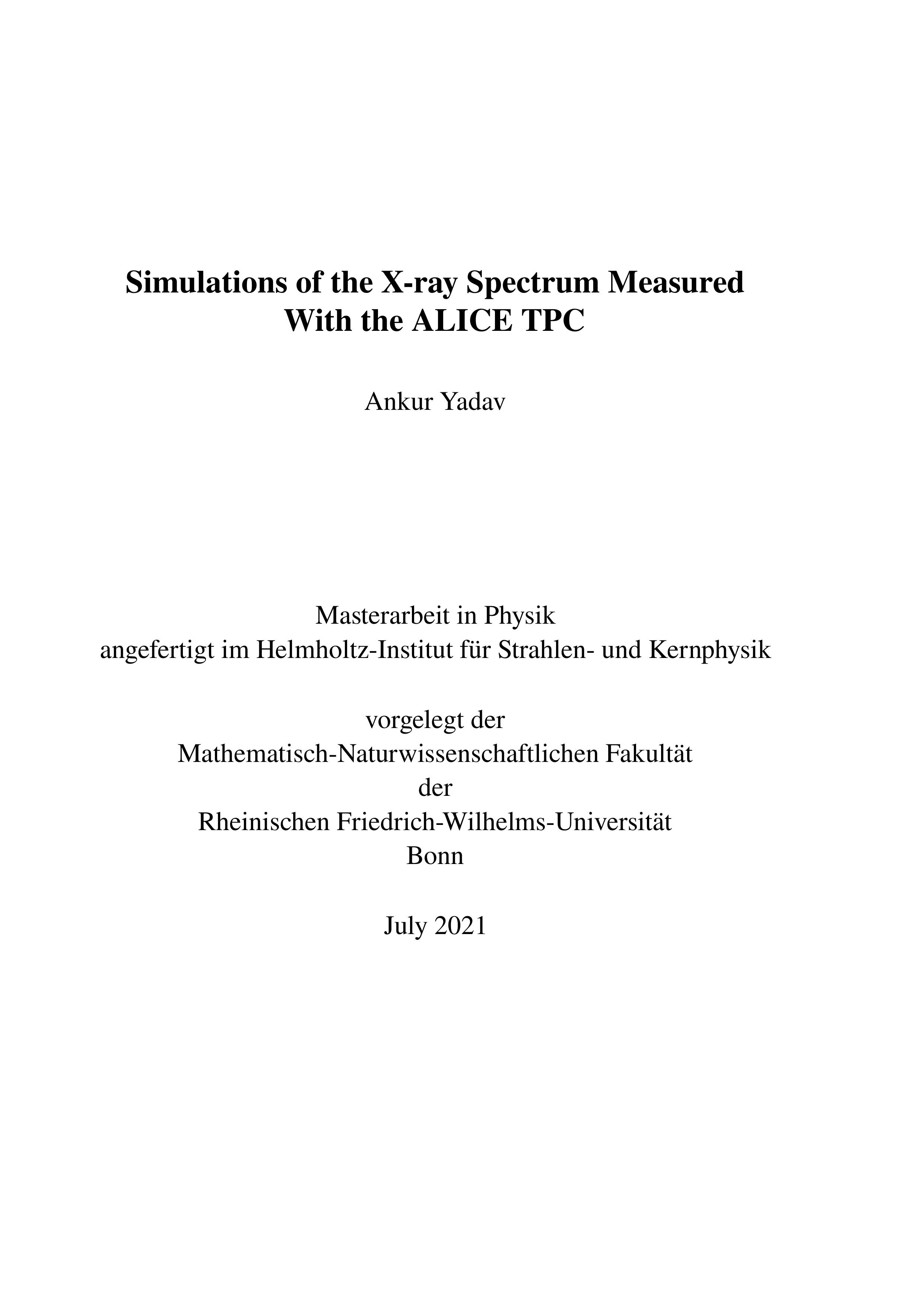 Simulations of the X-ray Spectrum Measured With the ALICE TPC
