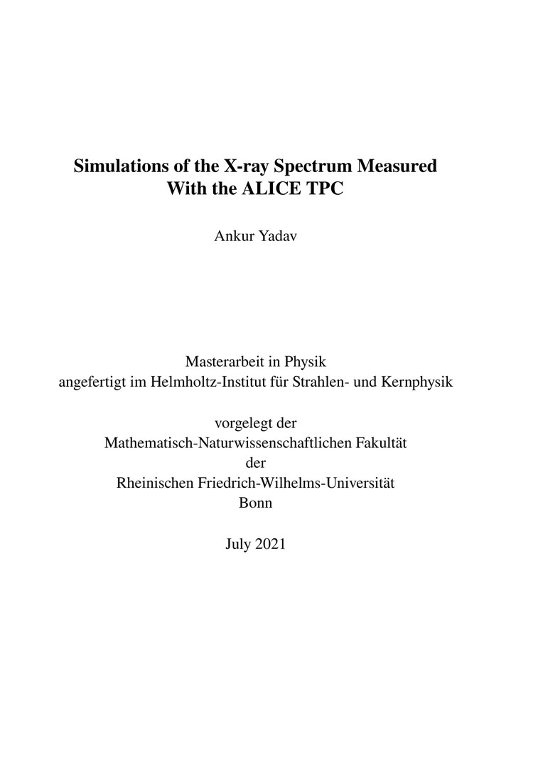 Simulations of the X-ray Spectrum Measured With the ALICE TPC