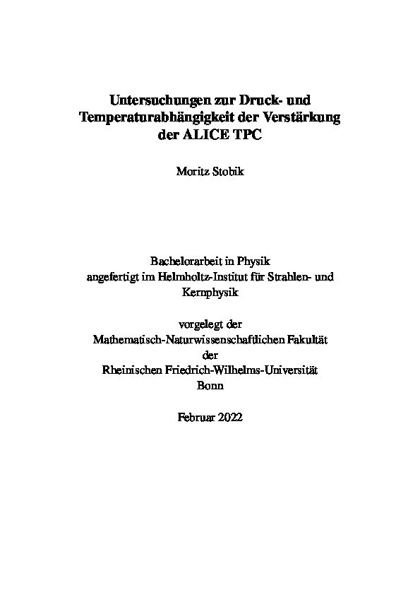 Untersuchungen zur Druck- und Temperaturabhängigkeit der Verstärkung der ALICE TPC