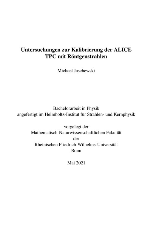 Untersuchungen zur Kalibrierung der ALICE TPC mit Röntgenstrahlen