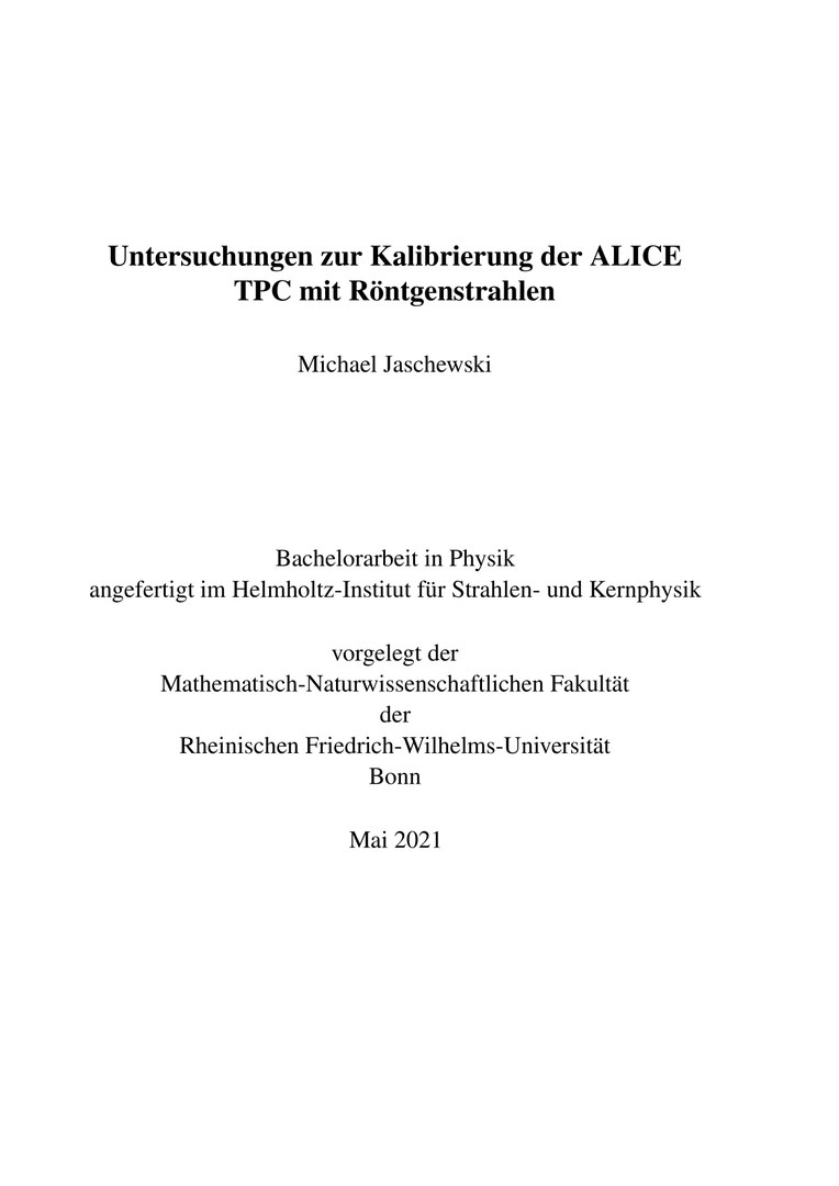 Untersuchungen zur Kalibrierung der ALICE TPC mit Röntgenstrahlen