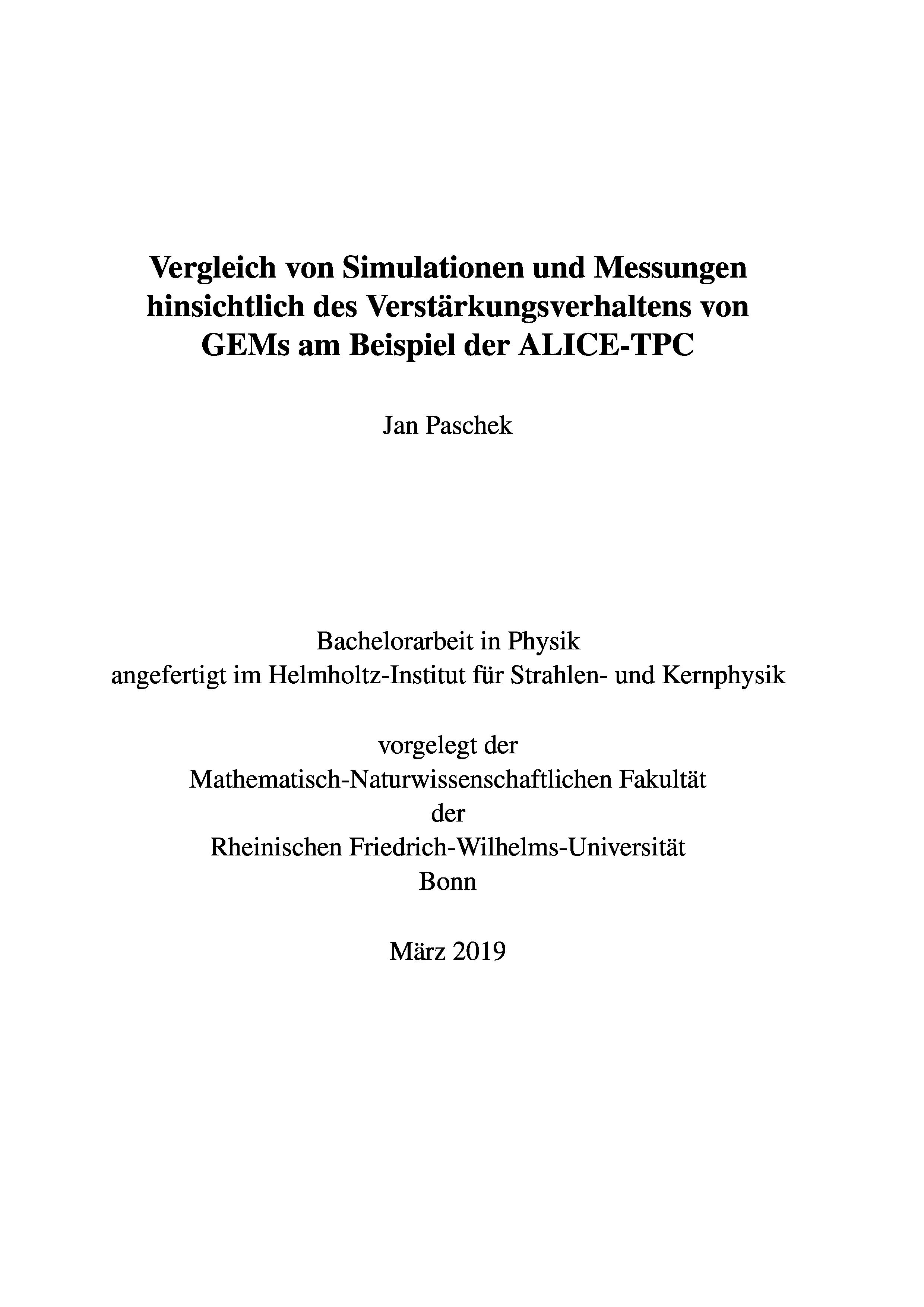 Vergleich von Simulationen und Messungen hinsichtlich des Verstärkungsverhaltens von GEMs am Beispiel der ALICE-TPC